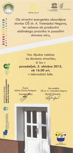 VABILO-Slovesna otvoritev energetsko obnovljene stavbe OŠ dr. A. Trstenjaka Negova